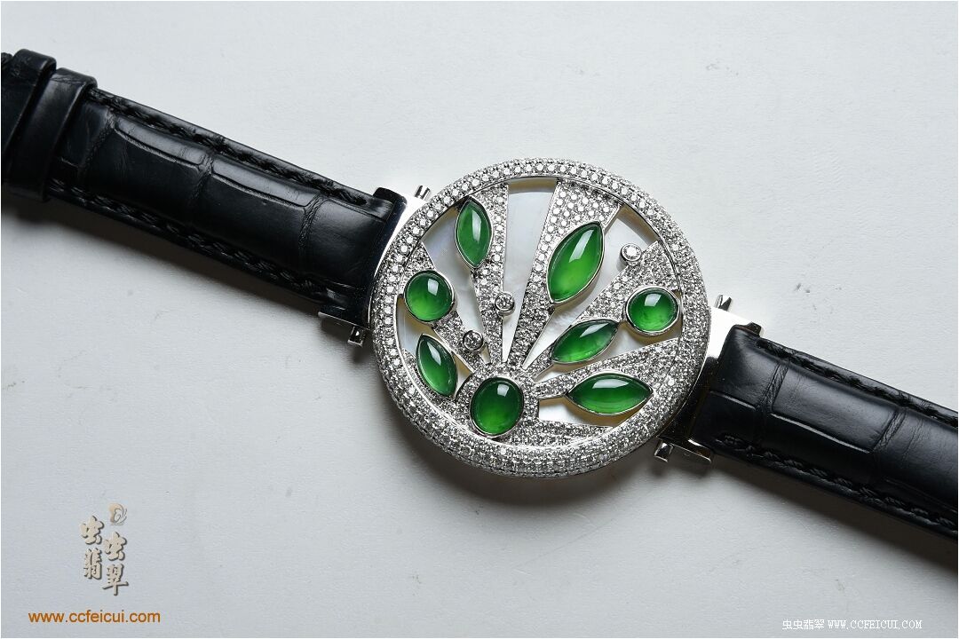 张小姐[G18K白金钻石高冰满绿翡翠手表腕饰吊坠]镶嵌定制