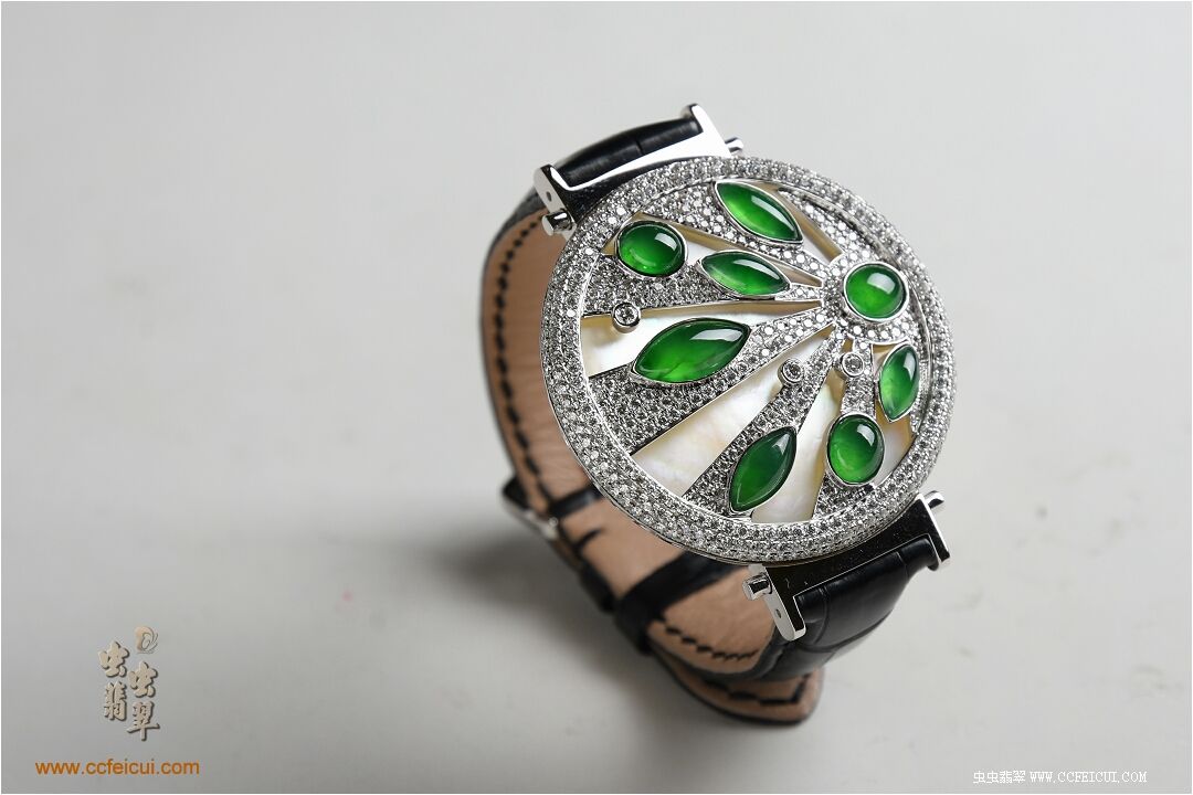 张小姐[G18K白金钻石高冰满绿翡翠手表腕饰吊坠]镶嵌定制
